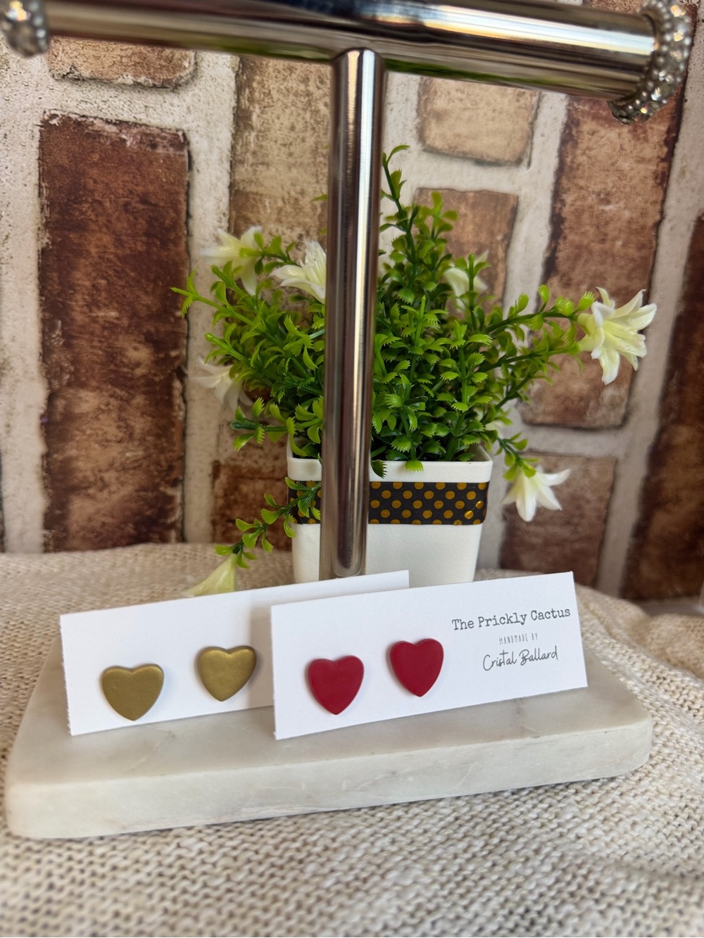 Handcrafted Polymer Clay Red or Gold Heart Stud Earrings - The Prickly Cactus 🌵